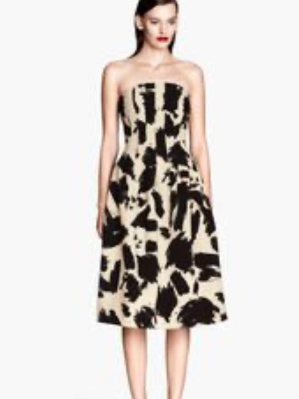 H&M Strapless Black Brushstroke Print corset Midi Dress 6